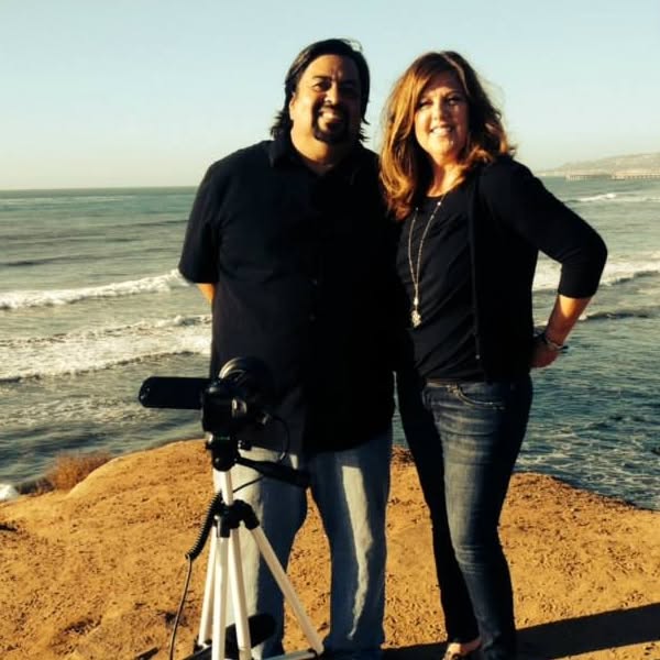 Maria and Rick together at sunset on the cliffs above the Pacific.